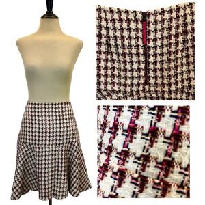 MAEVE Anthropologie SKIRT 10 Tweed HOUNDSTOOTH Pink Flared Academia Preppy